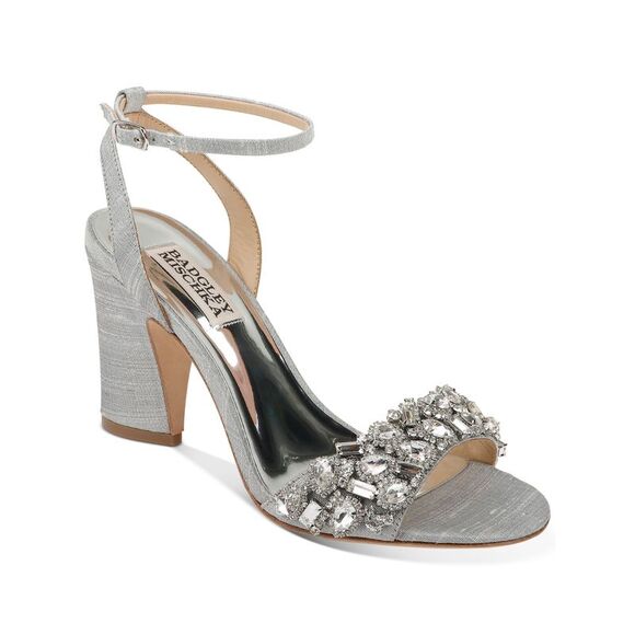 BADGLEY MISCHKA Womens Silver Stone On Gem Jill Round Toe Block